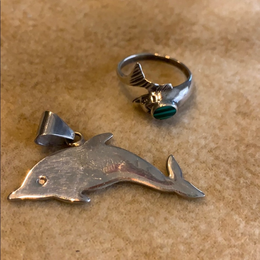Sterling Silver Dolphin Pendant and Ring